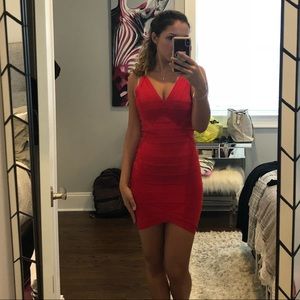 Rayon red body con dress